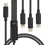 LinQ Câble USB-C vers Lightning + 2 USB-C 60W Charge Rapide Longueur 1.2m Noir