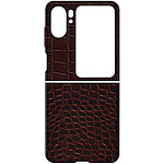 Avizar Coque Cuir pour Oppo Find N2 Flip Effet Croco Deux Pièces Bords Surélevés Marron