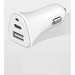 JUST GREEN Double Chargeur voiture USB A+C PD 37W (12+25W) Power Delivery Souple Blanc