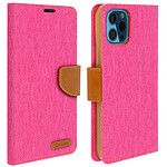 Avizar Etui Apple iPhone 12 Pro Max Housse Portefeuille Tissu Série Canvas - rose