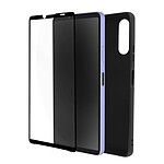 Avizar Coque pour Sony Xperia 10 IV Souple Noir et Verre Trempé 9H  Contour Noir