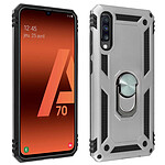 Avizar Coque Galaxy A70 Bi matière Rigide et Souple Bague Support Vidéo argent