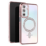 Avizar Coque Diamant pour Samsung Galaxy A15 MagSafe Contour Strass Rose Champagne