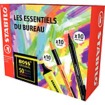 STABILO Coffret bureau de 30 marqueurs 10 BOSS ORIGINAL jaunes + 10 pointMax noirs + 10 pointball noirs