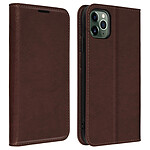 Avizar Étui iPhone 11 Pro Max Cuir Véritable Porte cartes Support Vidéo marron foncé