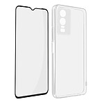 Avizar Coque Vivo Y76 5G Silicone Souple et Film Verre Trempé 9H Noir/Transparent