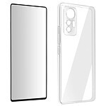 Avizar Coque pour Xiaomi 12 Lite Silicone Souple et Film Verre Trempé 9H  transparent contour noir