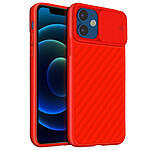 Avizar Coque iPhone 12 Mini Protection Finition striée Cache caméra coulissant rouge