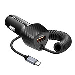 Forcell Chargeur Voiture USB 38W QC 3.0 + Câble USB-C PD Intégré Forcell  Noir