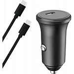 BigBen Connected Chargeur voiture USB C 25W Power Delivery + Câble USB C/USB C Noir