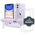 Evetane Coque iPhone 11 antichocs transparente Motif + 2 Vitres avec support béquille