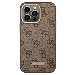 Guess Coque MagSafe pour iPhone 13 Pro Metal Plate élégante Marron