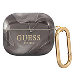 Guess Coque pour AirPods 3 Marbrée Silicone Rigide avec Mousqueton Noir