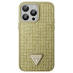 Guess Coque Strass pour iPhone 15 Pro Bords Sureleves Traingle Diamond Dorée