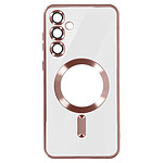 Avizar Coque MagSafe pour Samsung S24 en Silicone Contour Chromé Rose Champagne