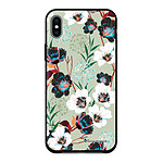 LaCoqueFrançaise Coque iPhone Xs Max effet cuir grainé noir Fleurs vert d'eau Design