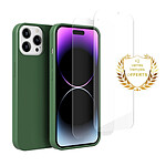 Evetane Coque iPhone 14 Pro Max Silicone liquide Vert Foret + 2 Vitres en Verre trempé Protection écran Antichocs