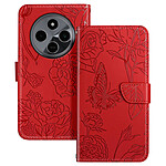 Avizar Étui pour Xiaomi Redmi 14C Portefeuille Fleur Papillon avec Dragonne Rouge