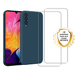 Evetane Coque Samsung Galaxy A50 Silicone liquide Bleu Marine + 2 Vitres en Verre trempe Protection ecran Antichocs