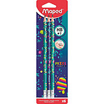 MAPED Pack 6 Crayons Papier PIXEL PARTY HB Bout Gomme