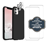 Evetane Coque iPhone 11 Noire Silicone Liquide + 2 Protections écran et 2 protections Objectif Caméra