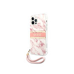 Guess Coque pour Apple iPhone 12 / 12 Pro Marble Strap Rose