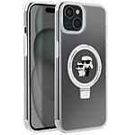 Karl Lagerfeld Coque MagSafe pour iPhone 15 Silicone Gel Coins Renforcés Transparent