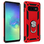 Avizar Coque Galaxy S10 Plus Bi matière Rigide et Souple Bague Support Vidéo rouge