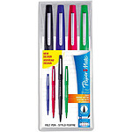 PAPER MATE Lot de 4 feutres Nylon Flair coloris standard : bleu, noir, rouge, vert