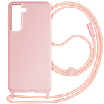 Avizar Coque Cordon pour Samsung Galaxy S21 FE Semi-Rigide Lanière 80cm Rose Poudré