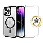 Evetane Coque iPhone 13 Pro Noire et transparente Motif fumée Compatible Magsafe + 2 Vitres Protection ecran