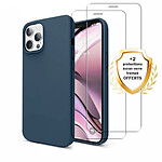 Evetane Coque iPhone 13 Pro Silicone liquide Bleu Marine + 2 Vitres en Verre trempé Protection écran Antichocs