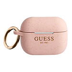 Guess Coque Silicone pour AirPods 3 Aspect Pailleté avec Bague Mousqueton Rose