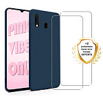 Evetane Coque Samsung Galaxy A40 Silicone liquide Bleu Marine + 2 Vitres en Verre trempé Protection écran Antichocs