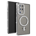 Avizar Coque Diamant pour Samsung Galaxy S24 Ultra MagSafe Contour Strass Argent