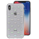 Adidas Coque Silicone pour iPhone XS Max Imprimé Trèfle Irisé Bords Surélevés Transparent