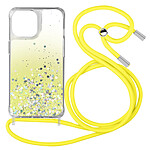 Avizar Coque Paillette iPhone 13 Pro Max Cordon Amovible Coins Antichocs Dégradé Jaune