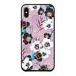 LaCoqueFrançaise Coque iPhone Xs Max effet cuir grainé noir Fleurs parme Design