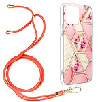 Avizar Coque Apple iPhone 13 Mini Motif géométrique avec Cordon Amovible rose