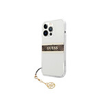 Guess Coque pour Apple iPhone 13 Pro Stripe Charm avec breloque Marron