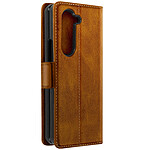 Avizar Coque Clapet pour Samsung Z Fold 5 Portefeuille Anti RFID Vintage marron clair