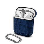 Coque AirPods Aspect Cuir Croco Mousqueton Magnétique Devia Lux Series Bleu