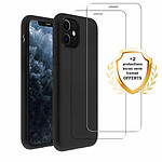 Evetane Coque iPhone 11 Silicone liquide Noire + 2 Vitres en Verre trempé Protection écran Antichocs