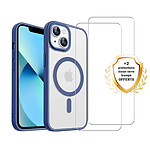 Evetane Coque iPhone 13 Bleue et transparente Motif fumée Compatible Magsafe + 2 Vitres Protection ecran