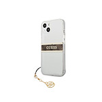 Guess Coque pour Apple iPhone 13 Mini Stripe Charm avec breloque Marron