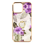 Avizar Coque iPhone 12 Pro Max Bi-matière avec Bague de Maintien Motif Fleurs Violet