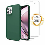 Evetane Coque iPhone 12 Pro Max Silicone liquide Vert Foret + 2 Vitres en Verre trempé Protection écran Antichocs