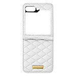 Avizar Coque pour Samsung Z Flip 5 Simili Cuir Rhombique Pliable Collection Geo  Blanc