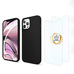 Evetane Coque iPhone 13 Pro Silicone liquide Noire + 2 Vitres en Verre trempé Protection écran Antichocs