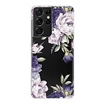 LaCoqueFrançaise Coque Samsung Galaxy S21 Ultra 5G silicone transparente Motif Pivoines Violettes ultra resistant